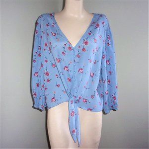 Alya Cropped Tie Waist Floral Blouse L